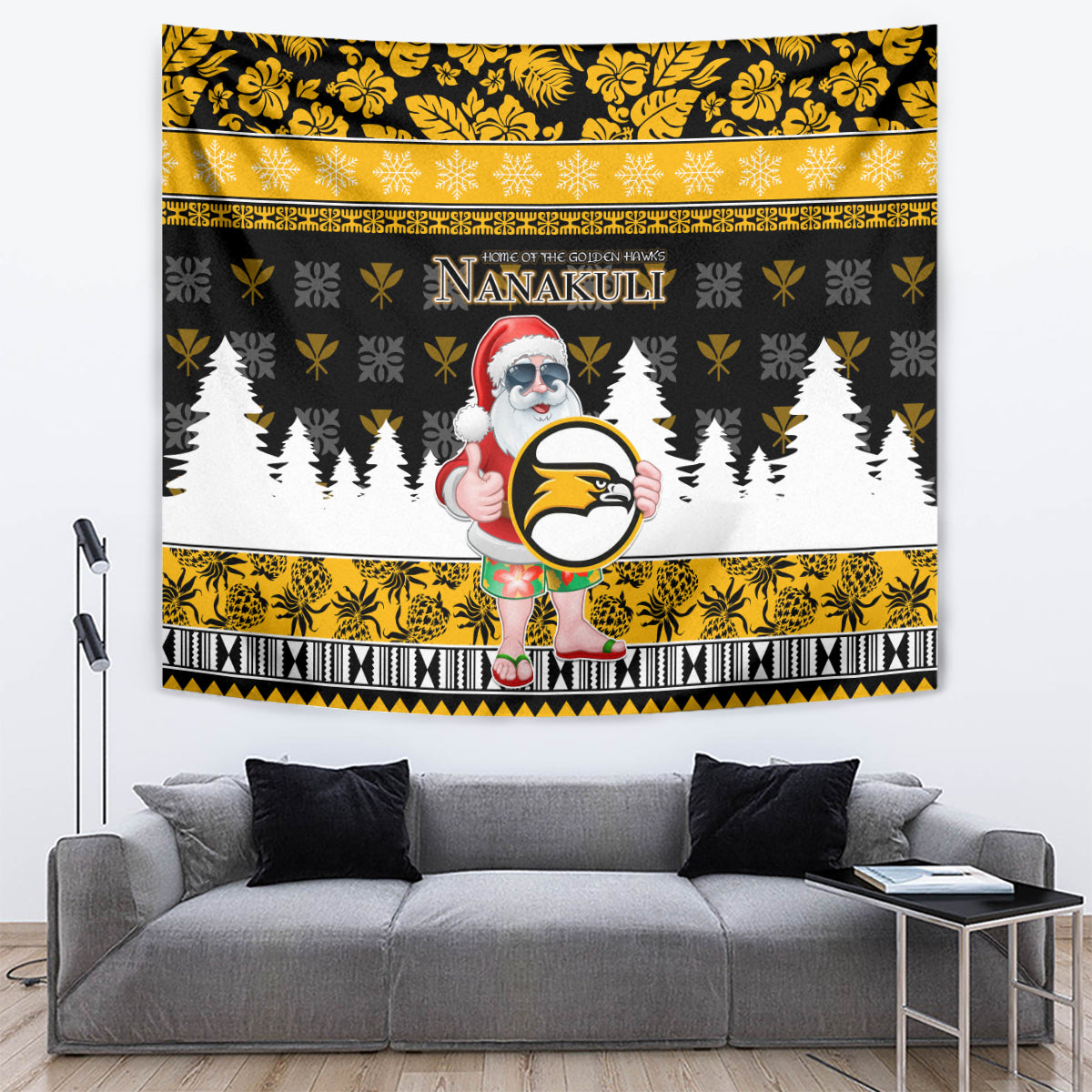 Custom Hawaii Nanakuli High and Intermediate School Christmas Tapestry Tropical Santa Claus LT05 - Polynesian Pride