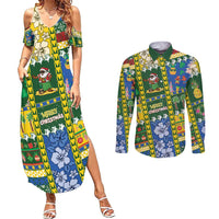 Solomon Islands Christmas Couples Matching Summer Maxi Dress and Long Sleeve Button Shirt Festive Beach Vibes - Polynesian Pride