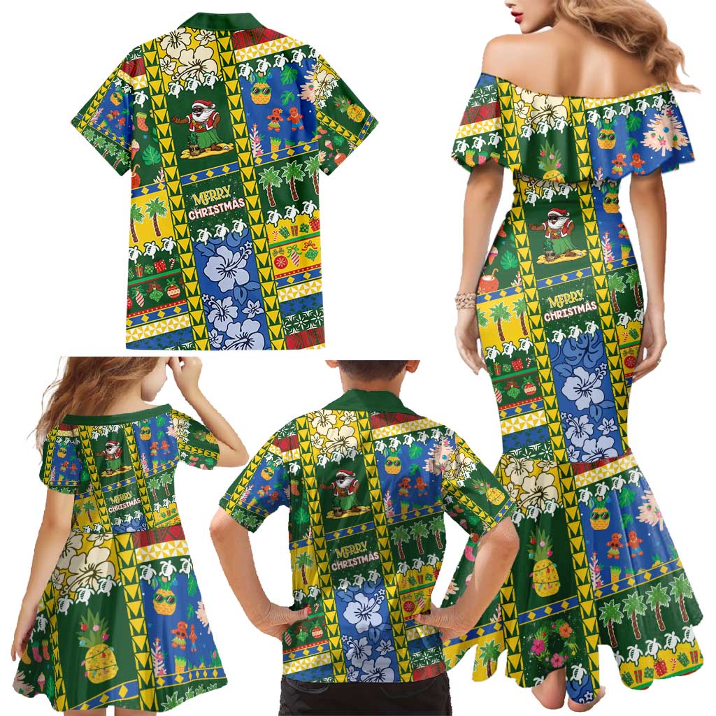 Solomon Islands Christmas Family Matching Mermaid Dress and Hawaiian Shirt Festive Beach Vibes - Polynesian Pride