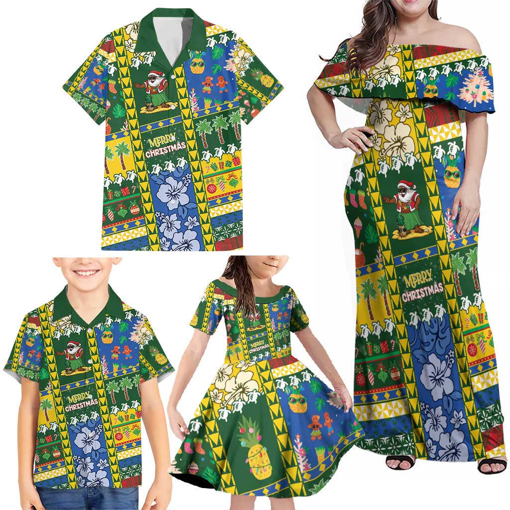 Solomon Islands Christmas Family Matching Off Shoulder Maxi Dress and Hawaiian Shirt Festive Beach Vibes - Polynesian Pride