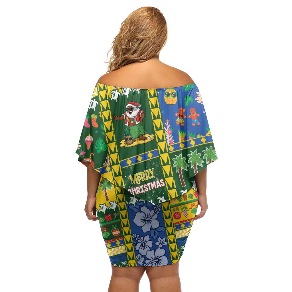 Solomon Islands Christmas Family Matching Off Shoulder Short Dress and Hawaiian Shirt Festive Beach Vibes - Polynesian Pride