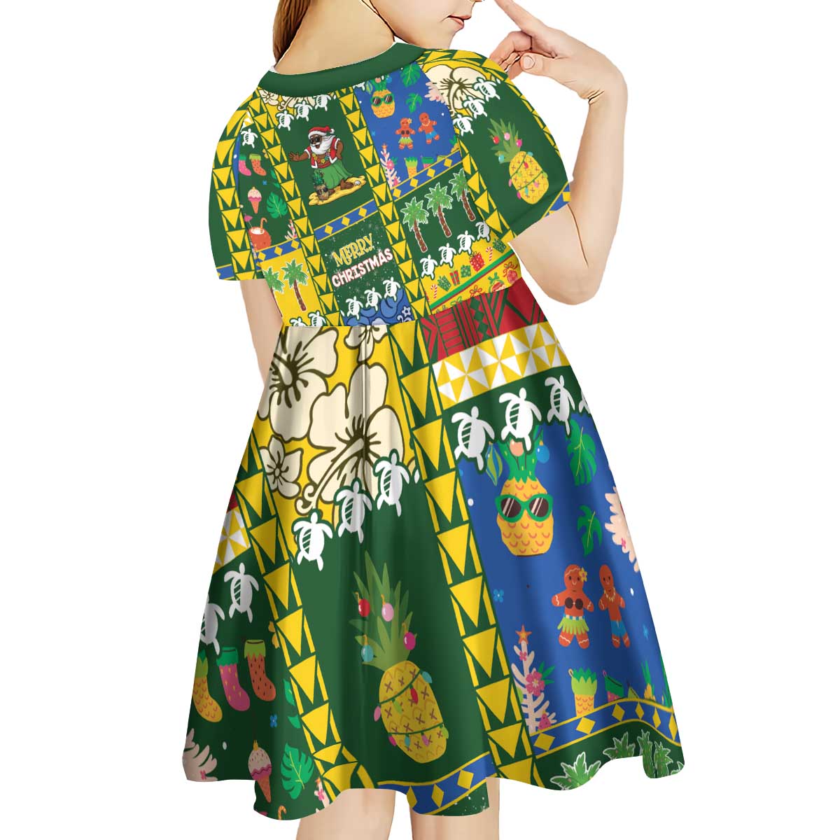 Solomon Islands Christmas Kid Short Sleeve Dress Festive Beach Vibes - Polynesian Pride