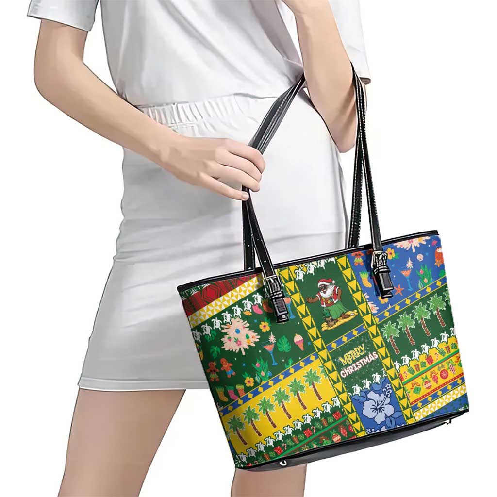 Solomon Islands Christmas Leather Tote Bag Festive Beach Vibes - Polynesian Pride