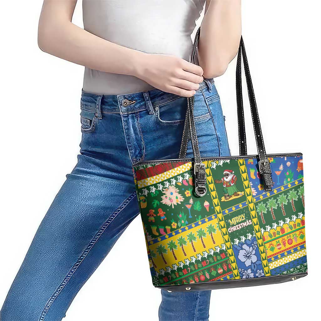 Solomon Islands Christmas Leather Tote Bag Festive Beach Vibes - Polynesian Pride