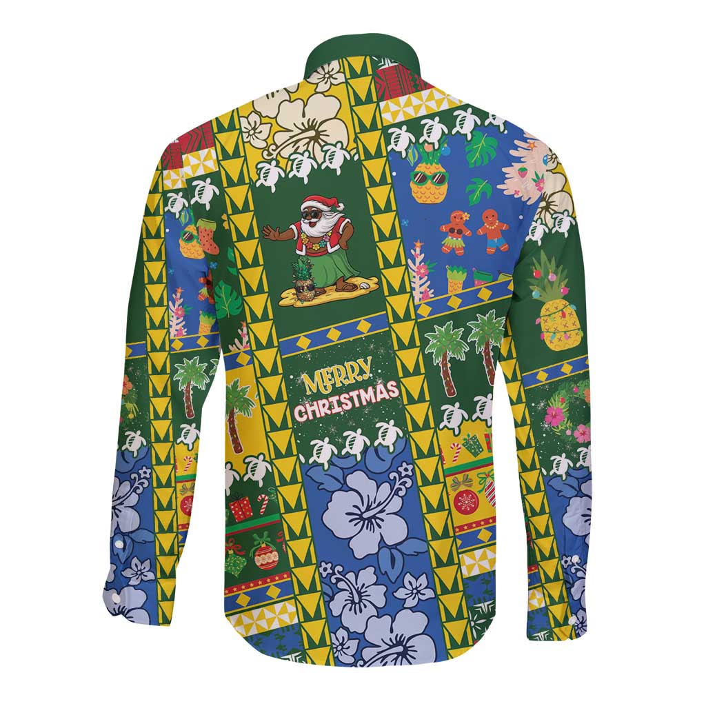 Solomon Islands Christmas Long Sleeve Button Shirt Festive Beach Vibes - Polynesian Pride