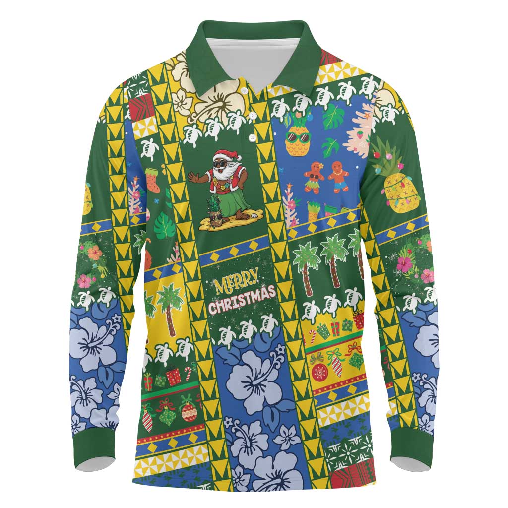 Solomon Islands Christmas Long Sleeve Polo Shirt Festive Beach Vibes - Polynesian Pride