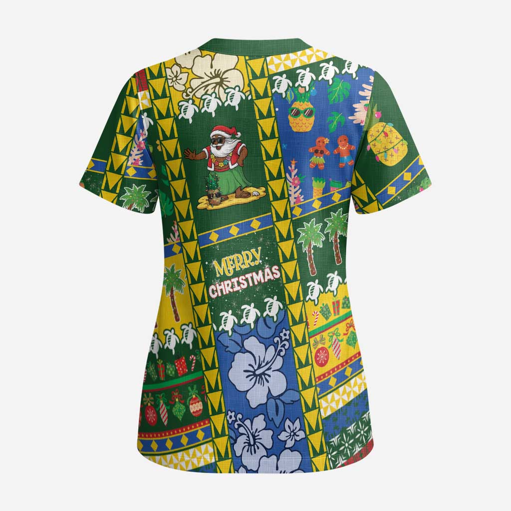 Solomon Islands Christmas Scrub Top Festive Beach Vibes - Polynesian Pride