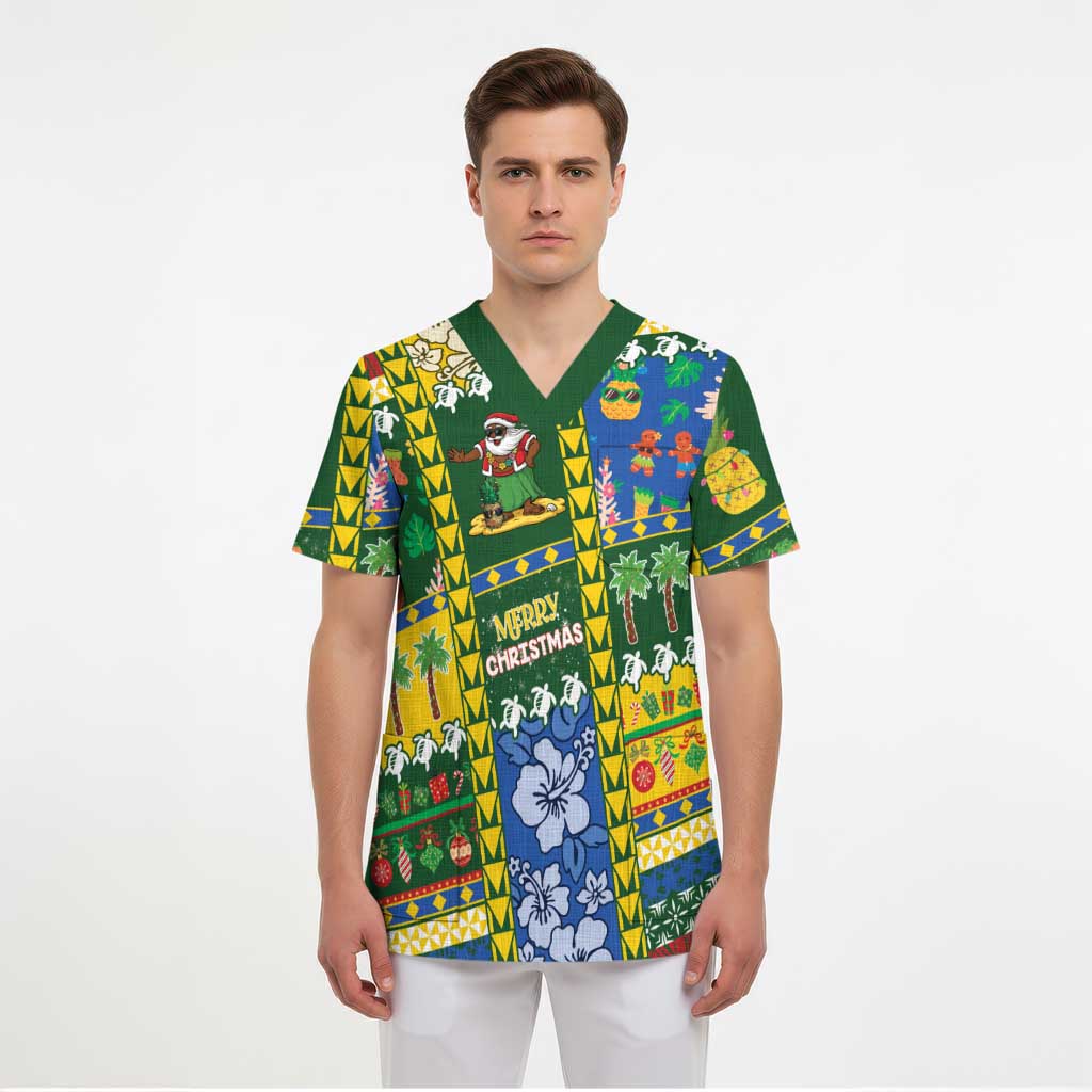 Solomon Islands Christmas Scrub Top Festive Beach Vibes - Polynesian Pride