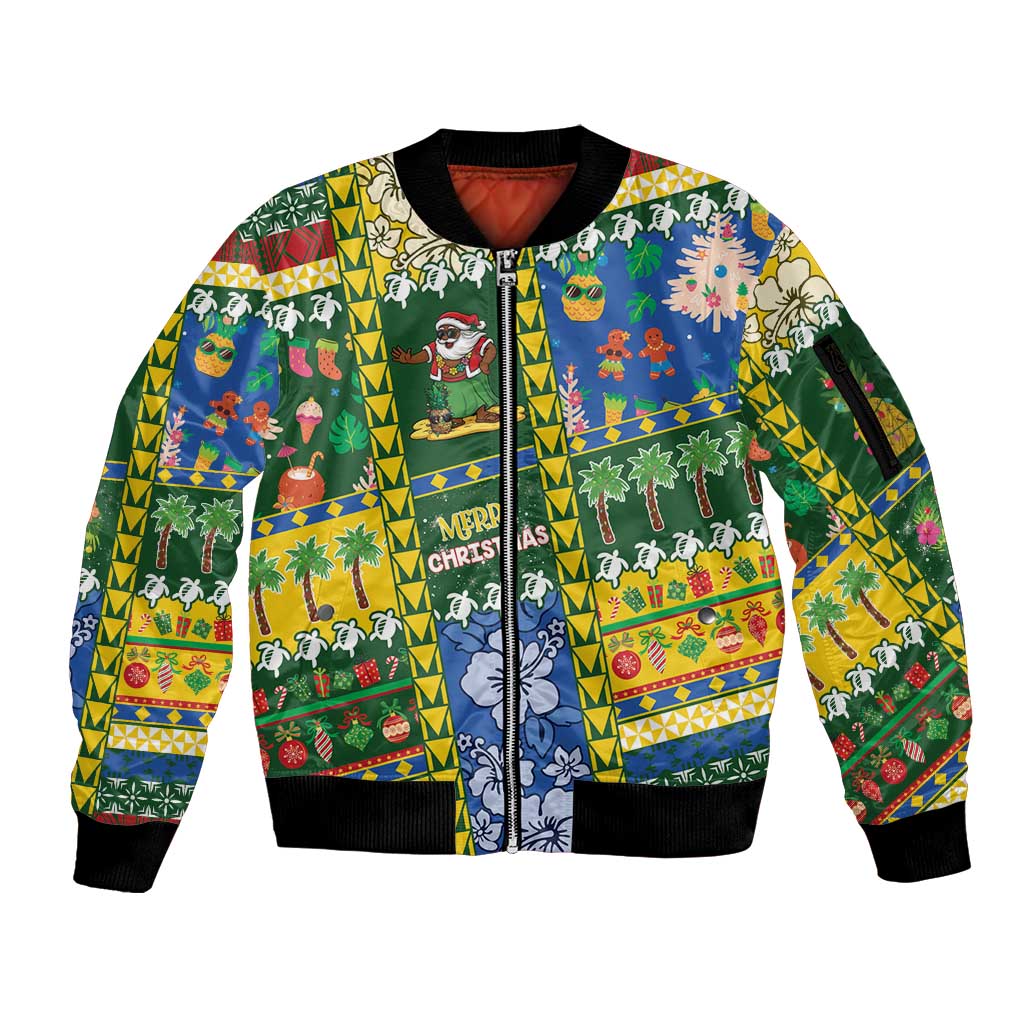 Solomon Islands Christmas Sleeve Zip Bomber Jacket Festive Beach Vibes - Polynesian Pride