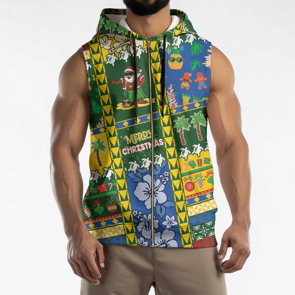 Solomon Islands Christmas Sleeveless Zip Hoodie Festive Beach Vibes - Polynesian Pride