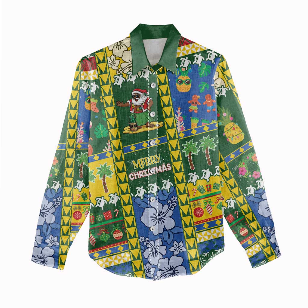 Solomon Islands Christmas Women Casual Shirt Festive Beach Vibes - Polynesian Pride