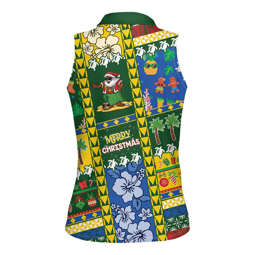 Solomon Islands Christmas Women Sleeveless Polo Shirt Festive Beach Vibes - Polynesian Pride