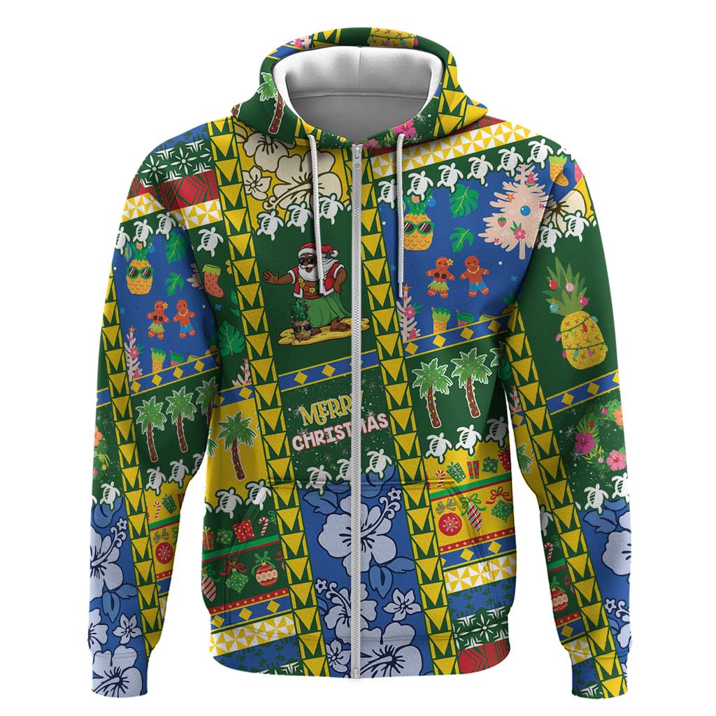 Solomon Islands Christmas Zip Hoodie Festive Beach Vibes - Polynesian Pride