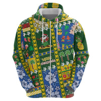 Solomon Islands Christmas Zip Hoodie Festive Beach Vibes - Polynesian Pride
