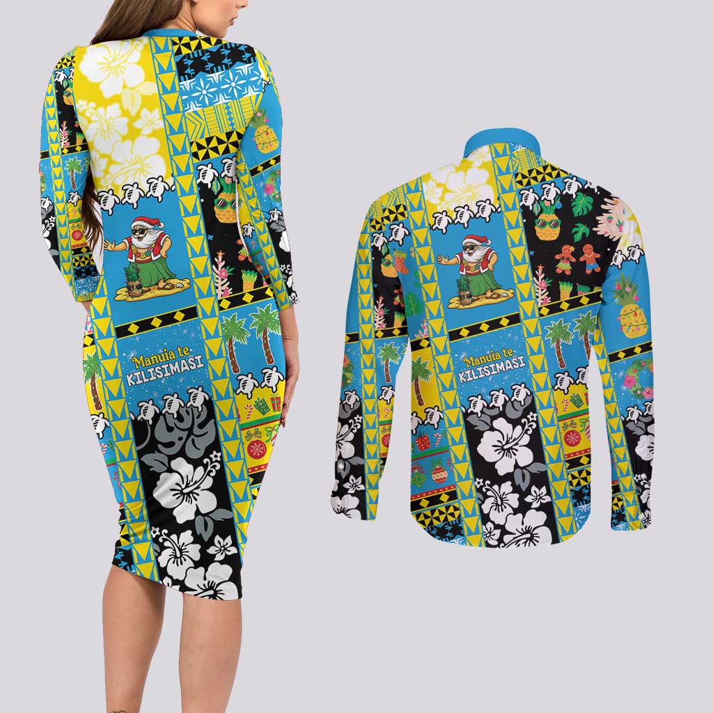 Tuvalu Christmas Couples Matching Long Sleeve Bodycon Dress and Long Sleeve Button Shirt Festive Beach Vibes - Polynesian Pride