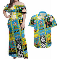 Tuvalu Christmas Couples Matching Off Shoulder Maxi Dress and Hawaiian Shirt Festive Beach Vibes - Polynesian Pride
