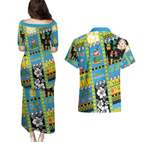 Tuvalu Christmas Couples Matching Puletasi and Hawaiian Shirt Festive Beach Vibes - Polynesian Pride
