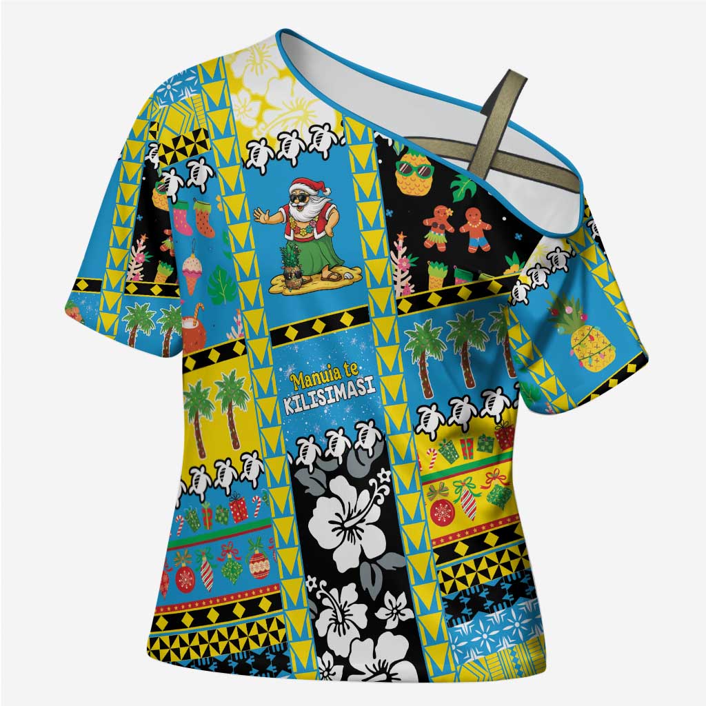 Tuvalu Christmas Cross Shoulder Shirt Festive Beach Vibes - Polynesian Pride