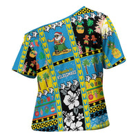 Tuvalu Christmas Cross Shoulder Shirt Festive Beach Vibes - Polynesian Pride