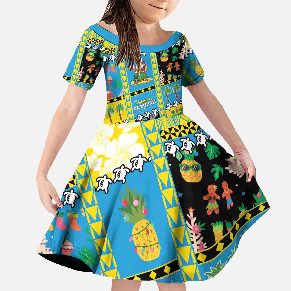 Tuvalu Christmas Family Matching Off The Shoulder Long Sleeve Dress and Hawaiian Shirt Festive Beach Vibes - Polynesian Pride