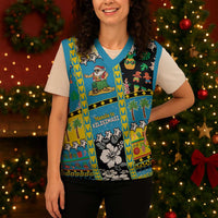 Tuvalu Christmas Knitted V-Neck Vest Festive Beach Vibes - Polynesian Pride