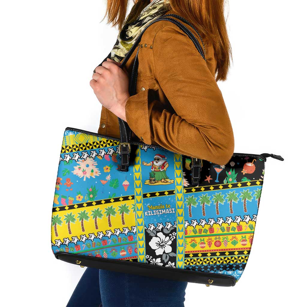 Tuvalu Christmas Leather Tote Bag Festive Beach Vibes - Polynesian Pride