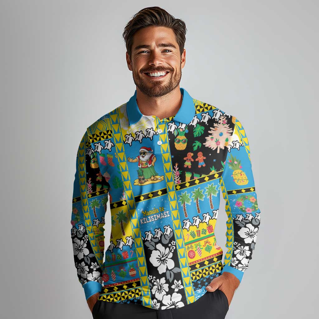 Tuvalu Christmas Long Sleeve Polo Shirt Festive Beach Vibes - Polynesian Pride