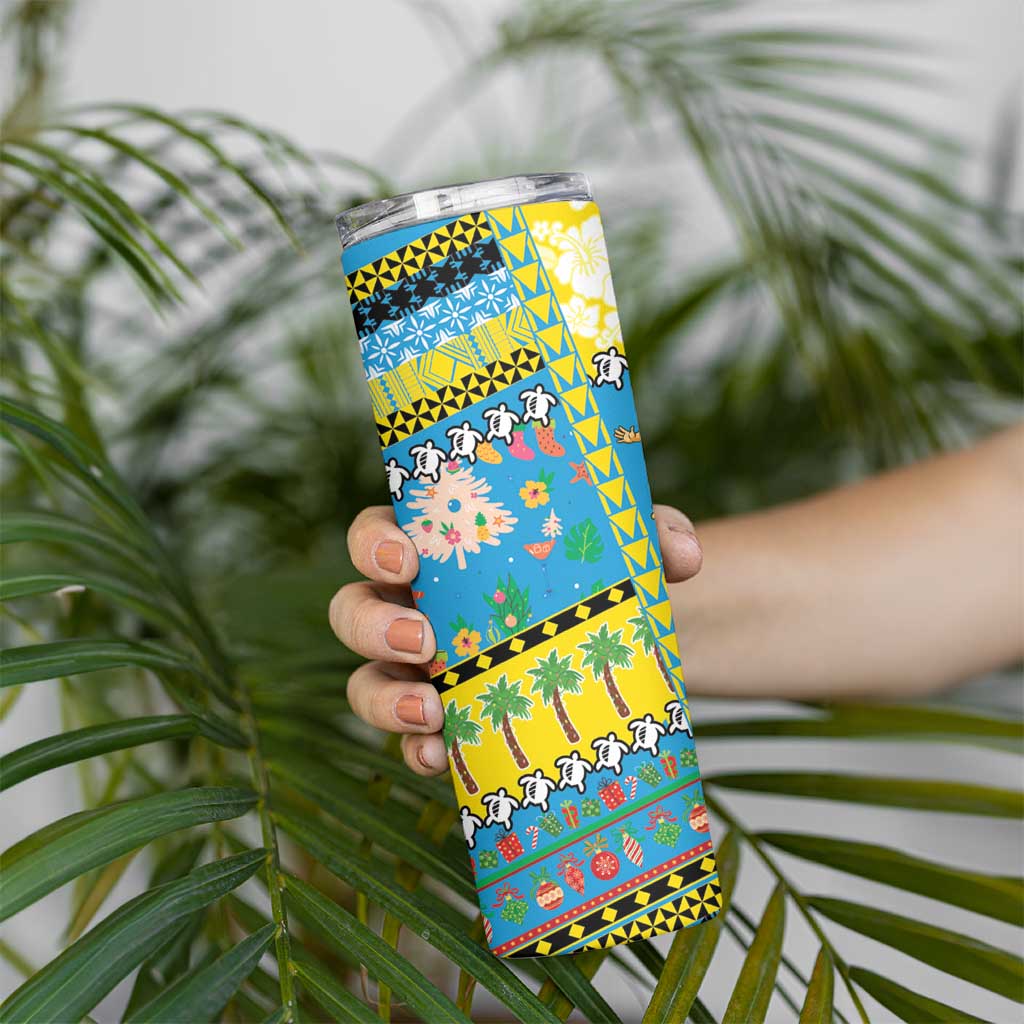 Tuvalu Christmas Skinny Tumbler Festive Beach Vibes - Polynesian Pride