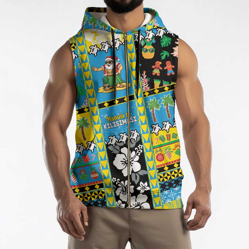 Tuvalu Christmas Sleeveless Zip Hoodie Festive Beach Vibes - Polynesian Pride