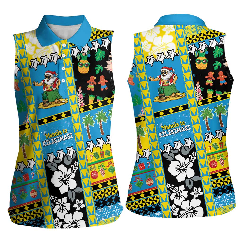 Tuvalu Christmas Women Sleeveless Polo Shirt Festive Beach Vibes - Polynesian Pride
