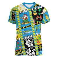 Tuvalu Christmas Women V-Neck T-Shirt Festive Beach Vibes - Polynesian Pride