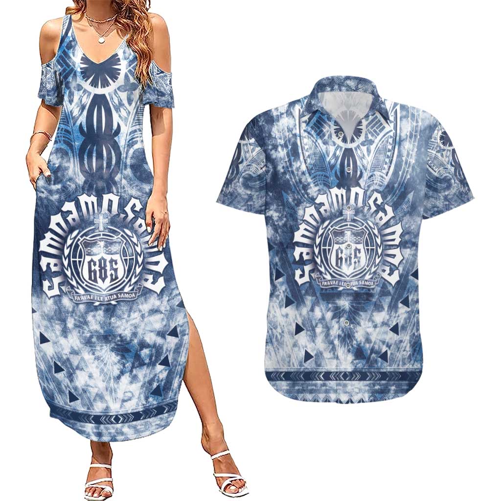 Samoa 685 Couples Matching Summer Maxi Dress and Hawaiian Shirt Polynesian Pattern Tie Dye Style