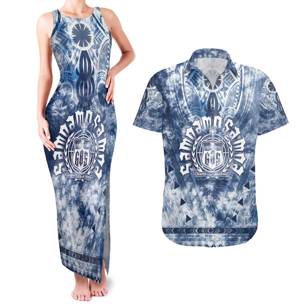 Samoa 685 Couples Matching Tank Maxi Dress and Hawaiian Shirt Polynesian Pattern Tie Dye Style