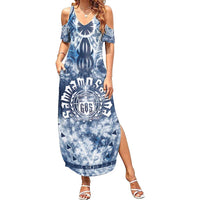 Samoa 685 Summer Maxi Dress Polynesian Pattern Tie Dye Style LT05 Women Blue - Polynesian Pride
