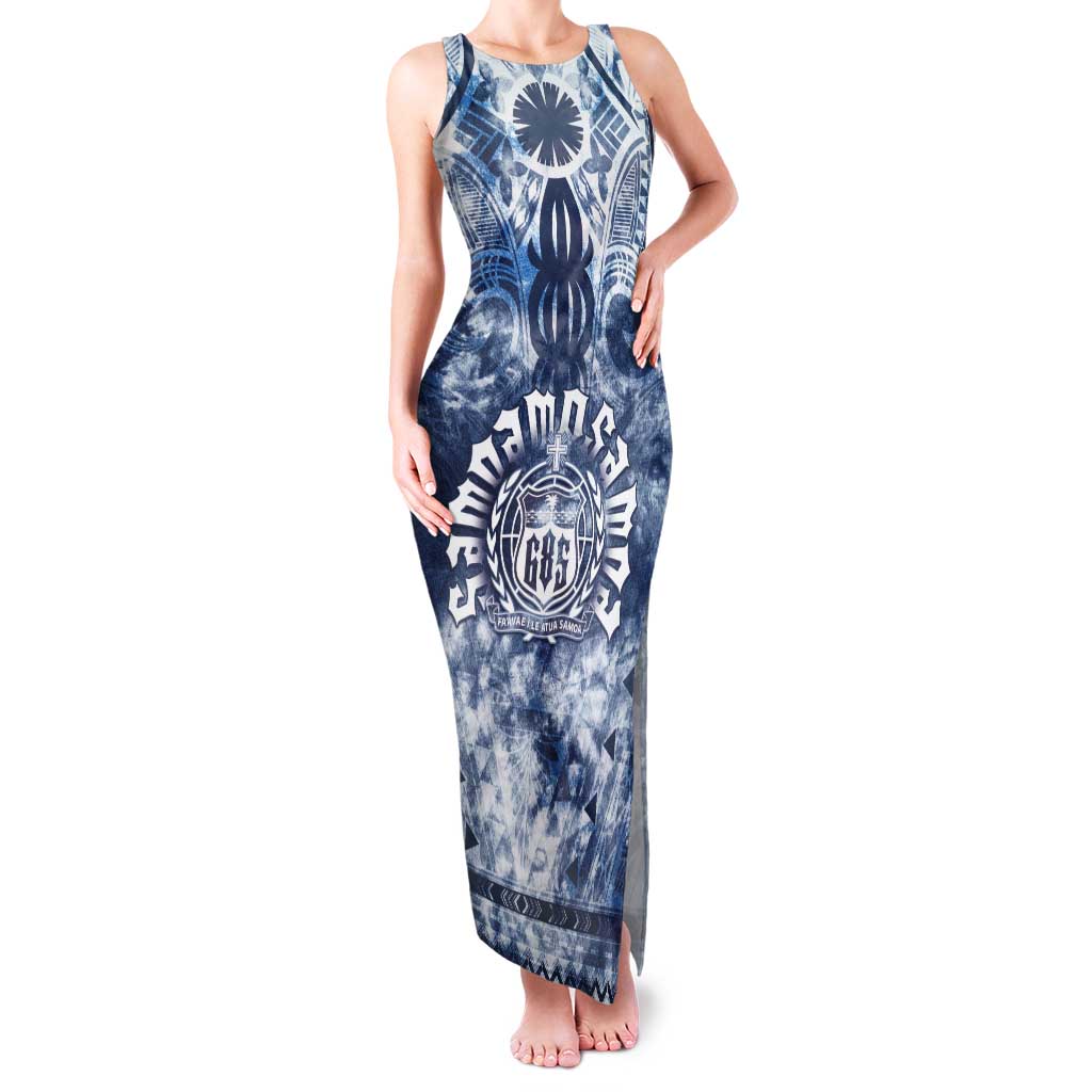 Samoa 685 Tank Maxi Dress Polynesian Pattern Tie Dye Style LT05 Women Blue - Polynesian Pride