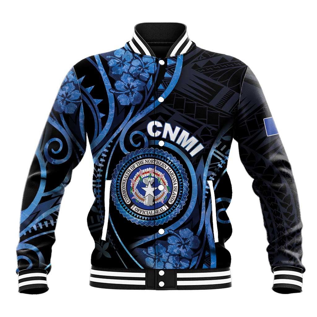 Personalized Northern Mariana Islands Baseball Jacket Ocean Floral Pattern LT05 Unisex Black - Polynesian Pride