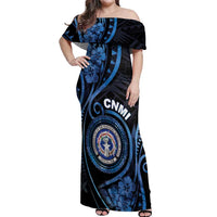 Personalized Northern Mariana Islands Off Shoulder Maxi Dress Ocean Floral Pattern LT05 Women Black - Polynesian Pride