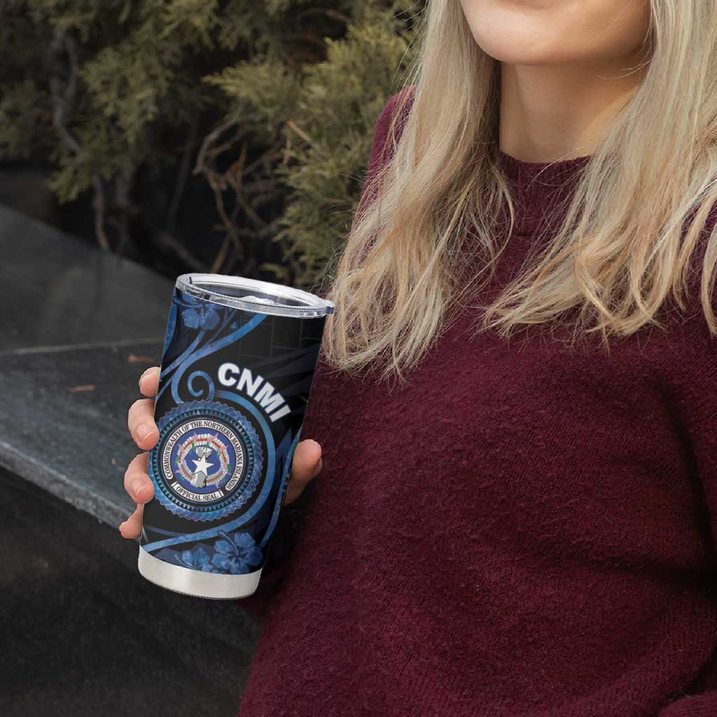 Personalized Northern Mariana Islands Tumbler Cup Ocean Floral Pattern