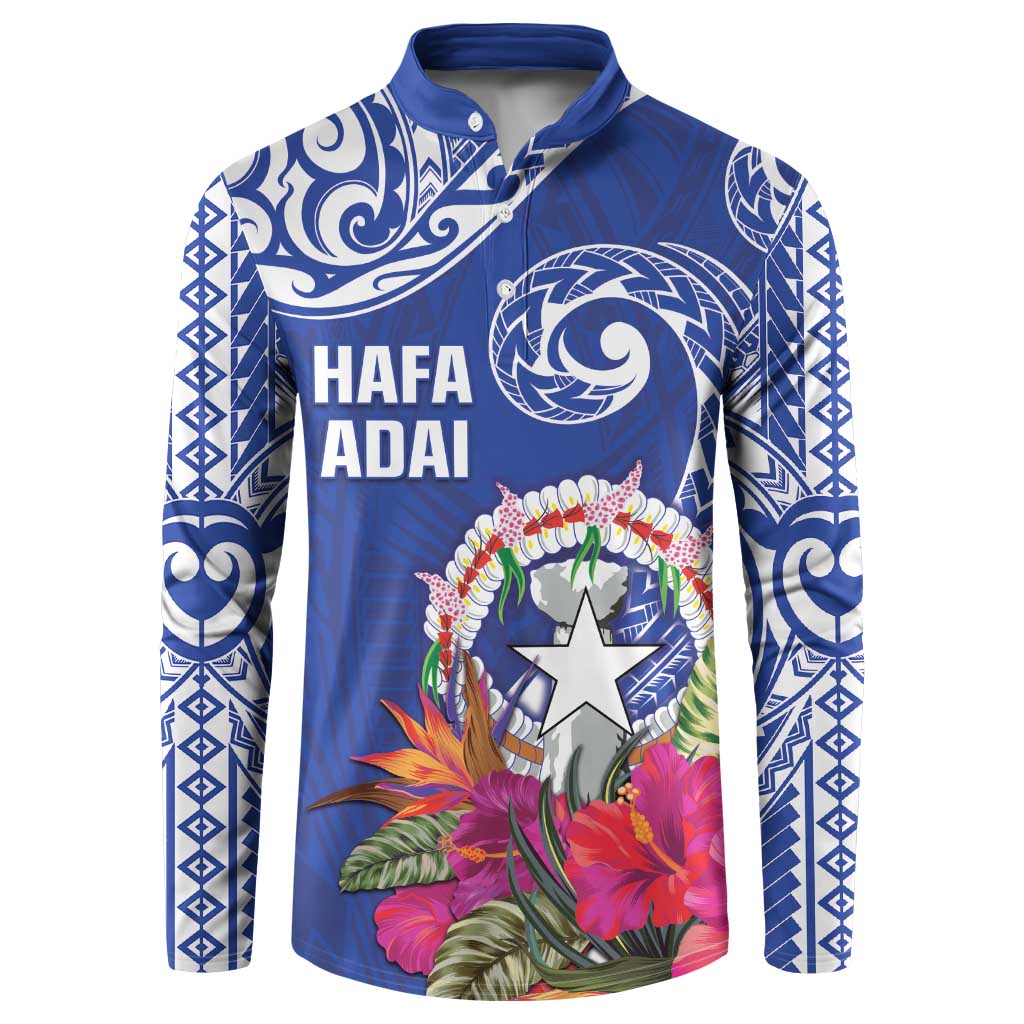 Hafa Adai Northern Mariana Islands Button Sweatshirt Polynesian Tribal Pattern LT05 Blue - Polynesian Pride