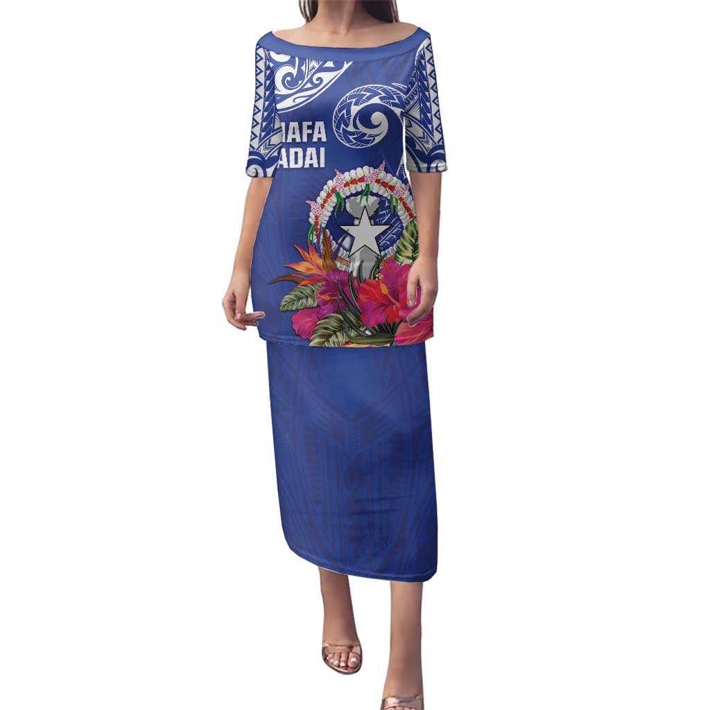 Hafa Adai Northern Mariana Islands Family Matching Puletasi and Hawaiian Shirt Polynesian Tribal Pattern