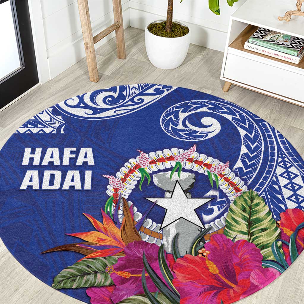 Hafa Adai Northern Mariana Islands Round Carpet Polynesian Tribal Pattern LT05 Blue - Polynesian Pride
