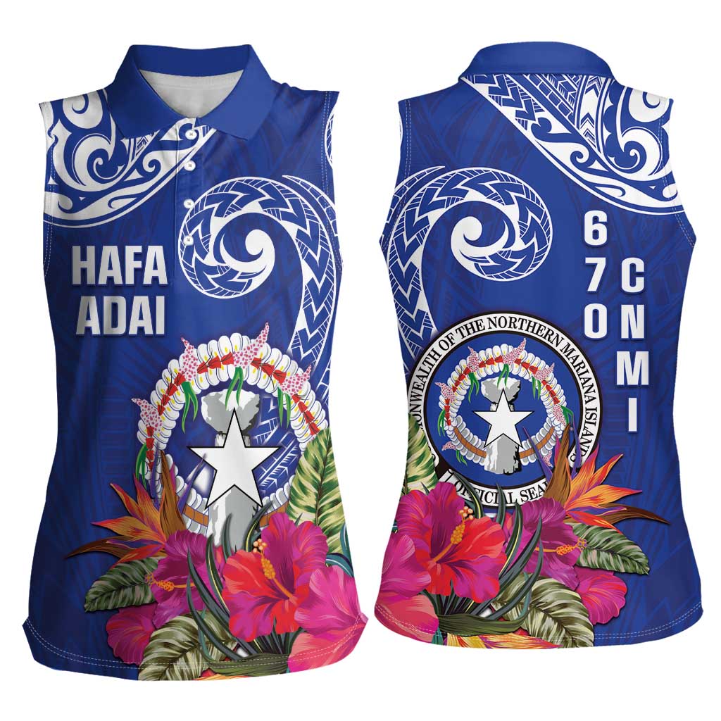 Hafa Adai Northern Mariana Islands Women Sleeveless Polo Shirt Polynesian Tribal Pattern LT05 - Polynesian Pride