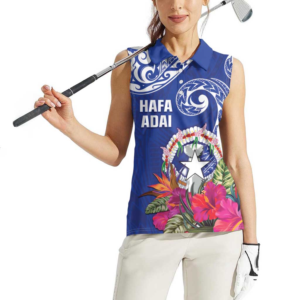 Hafa Adai Northern Mariana Islands Women Sleeveless Polo Shirt Polynesian Tribal Pattern LT05 - Polynesian Pride