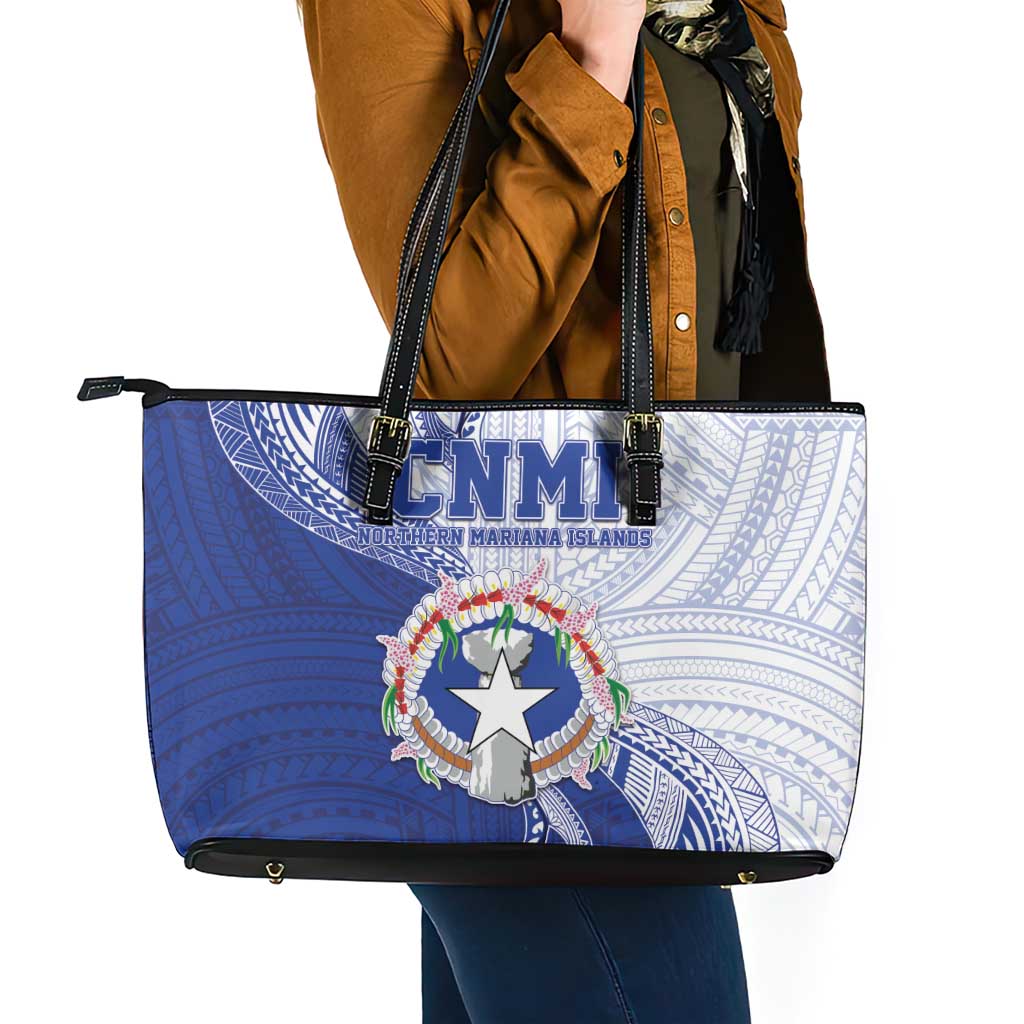 Northern Mariana Islands Leather Tote Bag CNMI Seal LT05 - Polynesian Pride