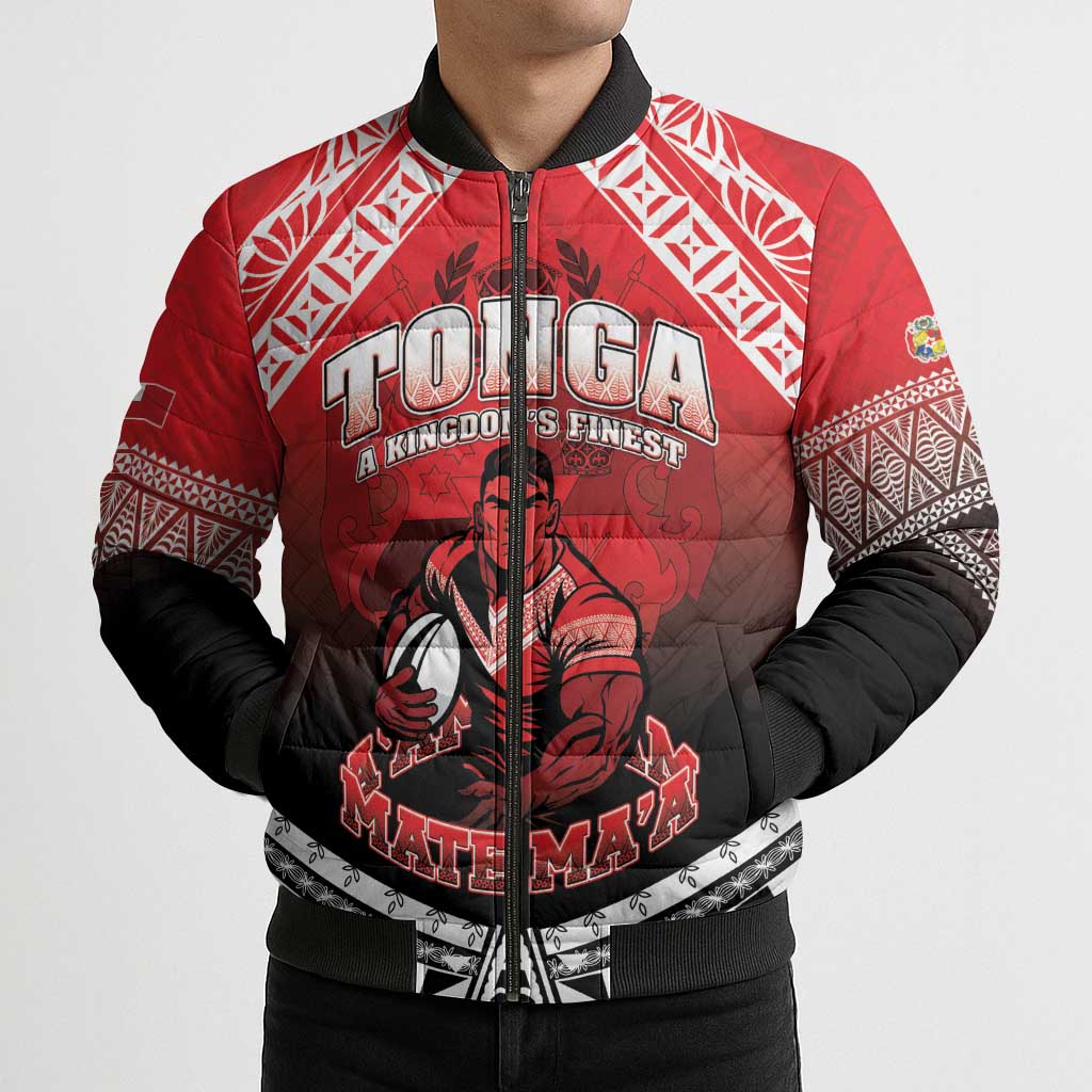 Custom Rugby Tonga MMT Bomber Puffer Jacket Mana O Tonga - Polynesian Pride