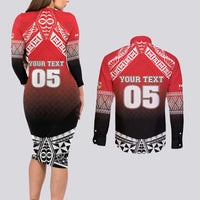 Custom Rugby Tonga MMT Couples Matching Long Sleeve Bodycon Dress and Long Sleeve Button Shirt Mana O Tonga - Polynesian Pride