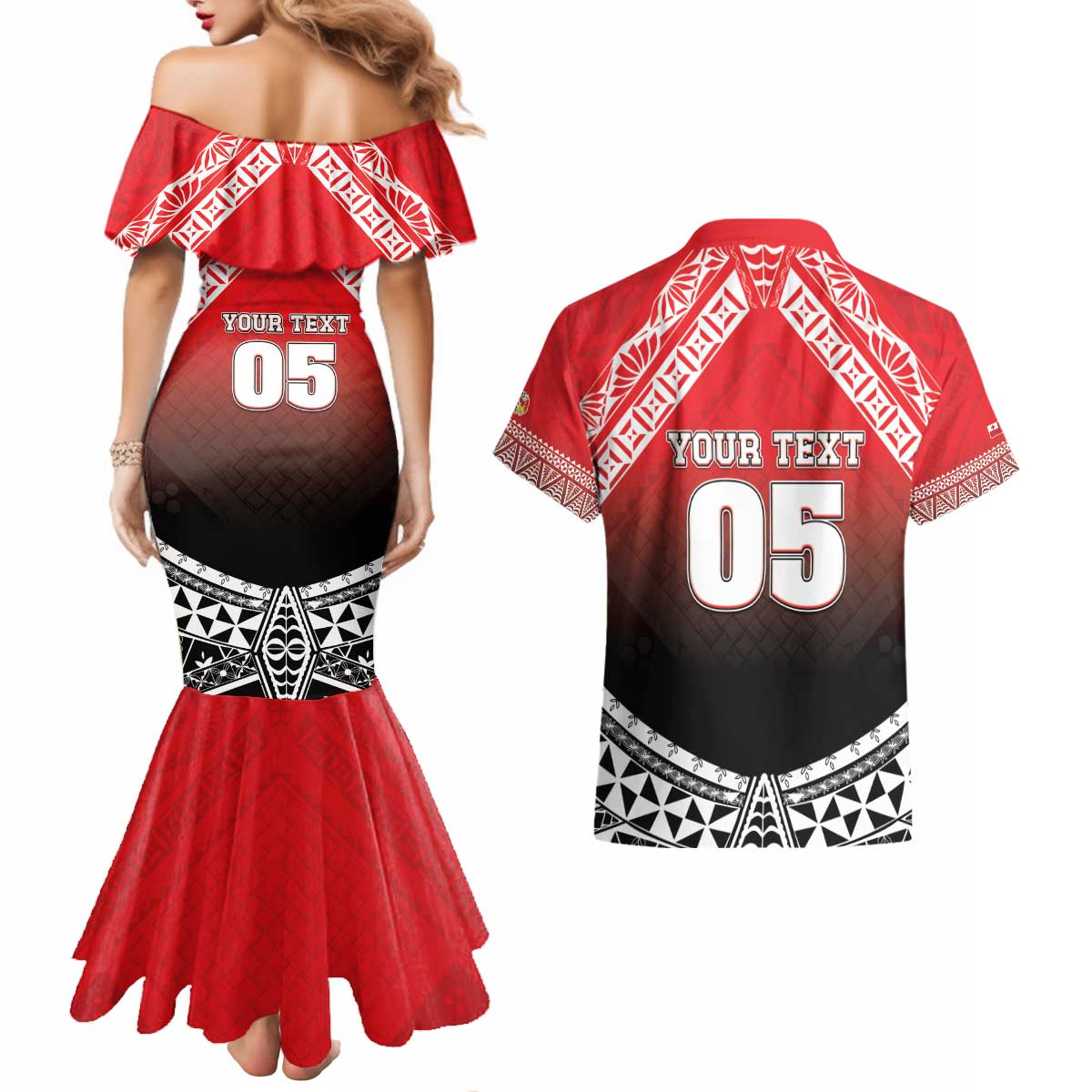 Custom Rugby Tonga MMT Couples Matching Mermaid Dress and Hawaiian Shirt Mana O Tonga - Polynesian Pride