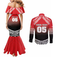 Custom Rugby Tonga MMT Couples Matching Mermaid Dress and Long Sleeve Button Shirt Mana O Tonga - Polynesian Pride