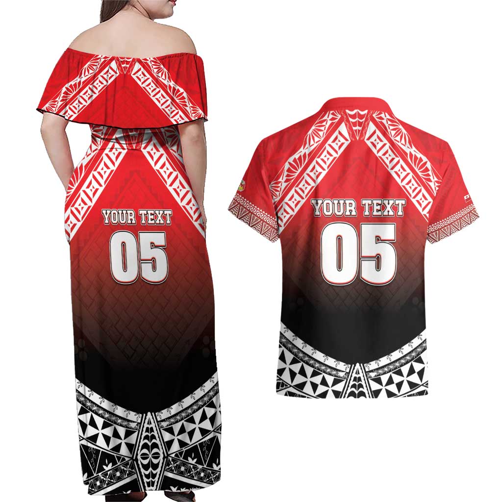 Custom Rugby Tonga MMT Couples Matching Off Shoulder Maxi Dress and Hawaiian Shirt Mana O Tonga - Polynesian Pride