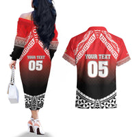Custom Rugby Tonga MMT Couples Matching Off The Shoulder Long Sleeve Dress and Hawaiian Shirt Mana O Tonga - Polynesian Pride